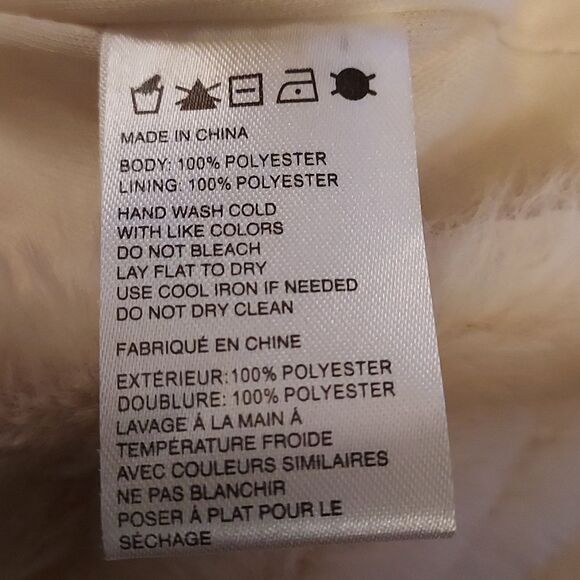 White Teddy Jacket Faux Fur Ivory Cream Zip Up Size M - Picture 6 of 10